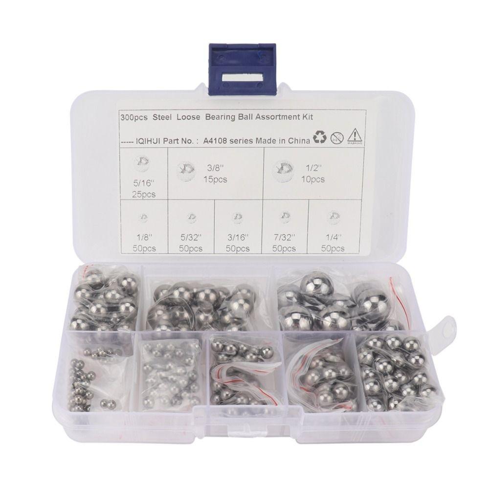 300pcs 5/16",3/8",1/2",1/8", 5/32",3/16" 7/32" Bearing Ball Assortment Kit  Auto Parts
