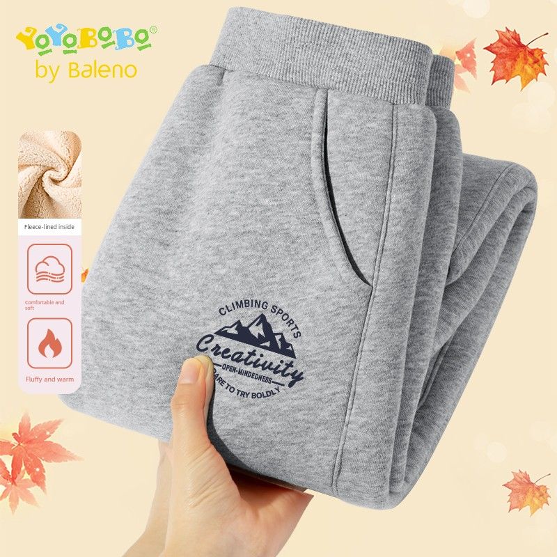 Baleno Ybb Series Boys  Sports Pants Children s Autumn and Winter Lamb Fleece Pants 2025 New Big Kids Sweatpants Gray#Yb Blue Mountain K 130