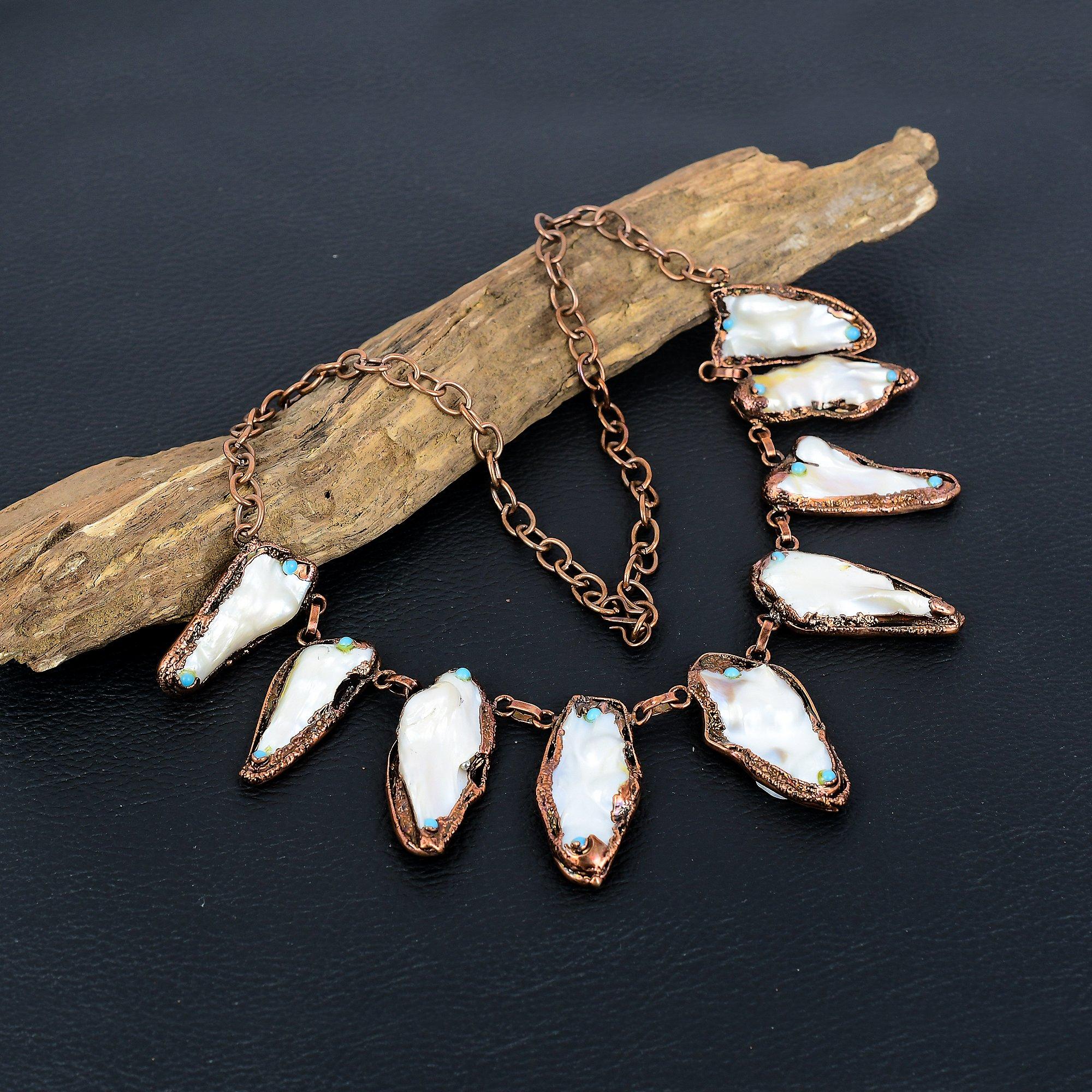 

Ожерелье из жемчуга бива Блистер, Медное гальванопокрытие, Дизайнерское колье ручной работы, Регулируемое колье-цепочка, Подарок для женщин