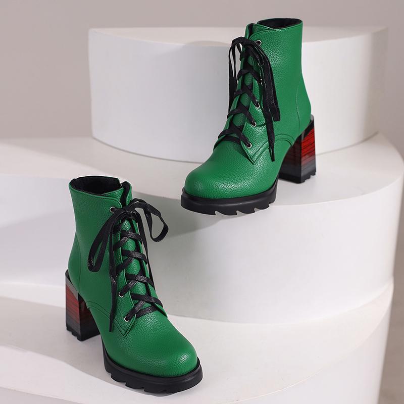 Korte damehøye hæler høst og vinter nye tykkhælede korte støvletter i britisk stil i stor størrelse