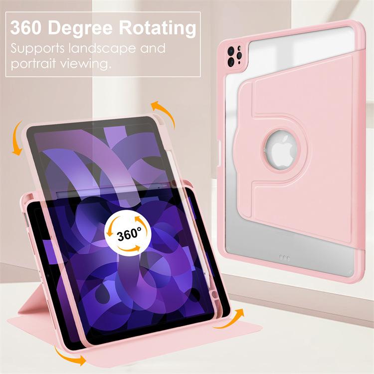 Compatible with iPad Pro 11 Ipad Air 10th Tri-fold Acrylic Pen Slot Tablet Case iPad 12.9 Rotating Flip Cover Protective Case