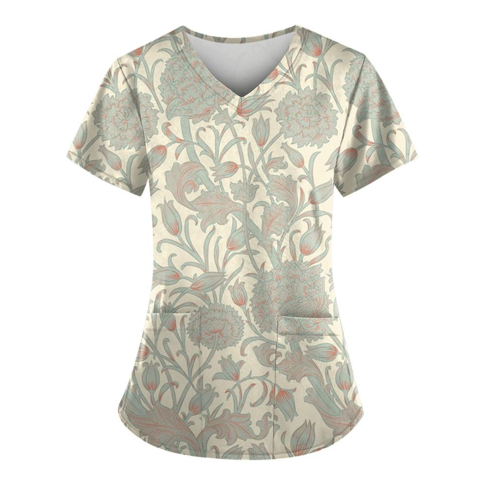 V-Neck Work Clothes Unisex Pet Grooming Uniforms Institutions Beauty Salon Scrubs Tops Scrubs Tops Spa Uniforms Print Shirt A50