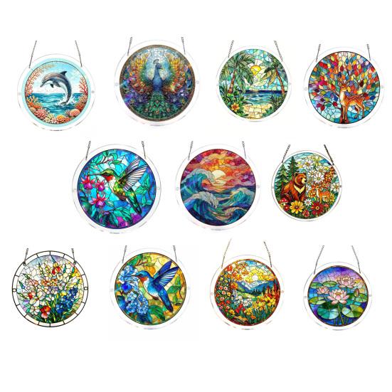 Acrylic Jigsaw Puzzle Suncatcher Window Hanging Kit, Stained Glass Style DIY Puzzles Home Garden Decor, Birthday Gifts for Women, Wife, Aunt, Mom