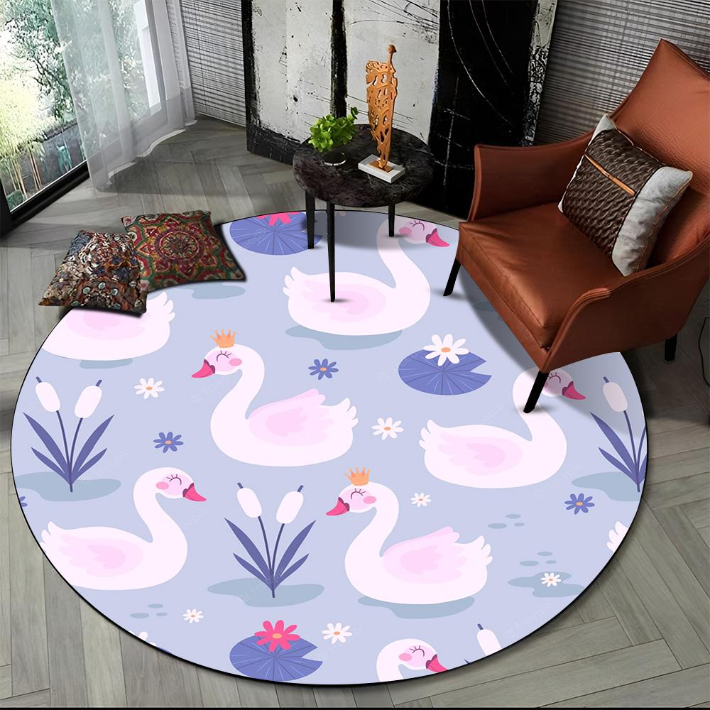 3D Cartoon Cute Swan Cygnus Area Rug,Round Carpet Rug for Living Room Bedroom Sofa Decoration,Kids Play Non-slip Floor Mat Gift