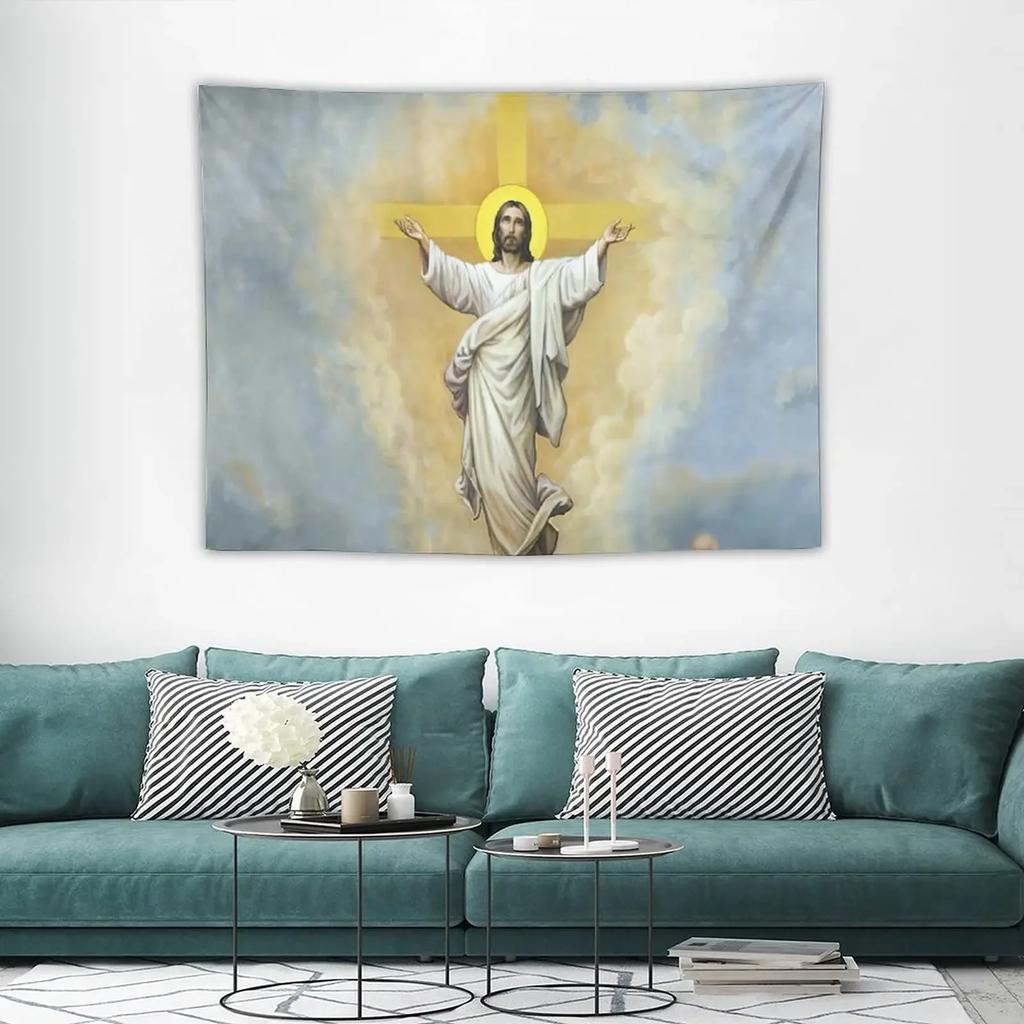 Jesus Christ Tapestry Lord and Angel Heaven Tapestry Wall Hanging Merry Christmas Tapestries for Bedroom Living Room Dorm Decor