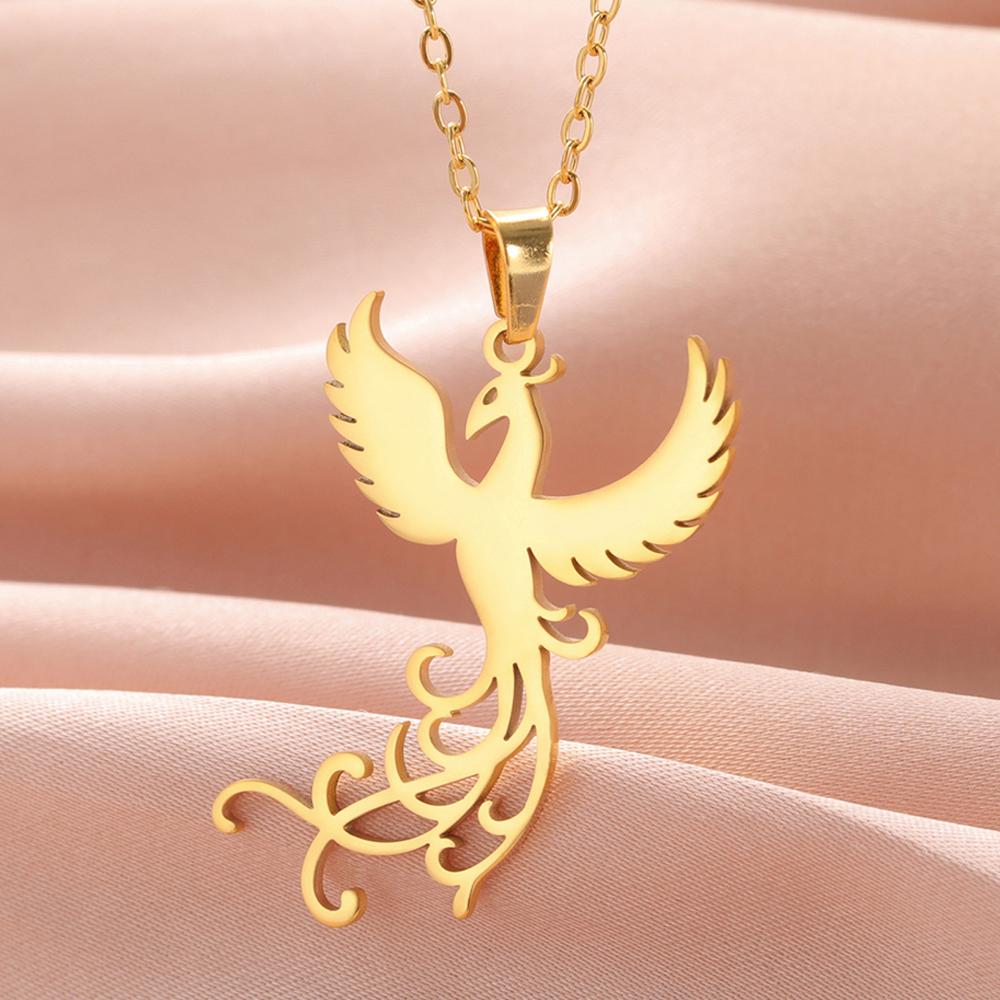 Dawapara Phoenix Guardian Animal Necklace Mythology Bird Pendant Protection Strength Symbol Stainless Steel Women Necklace