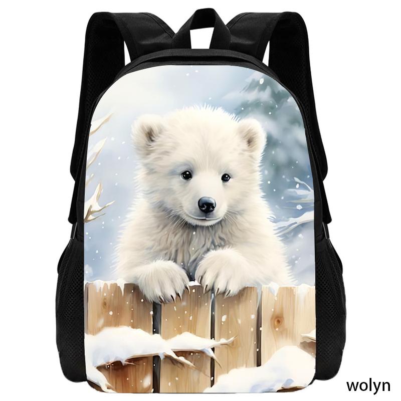 

Рюкзак с изображением белого медведя для детей, школьные сумки с изображением животных для мальчиков и девочек, легкий школьный рюкзак с мультяшным принтом, детские сумки с 3D-принтами 15 inches