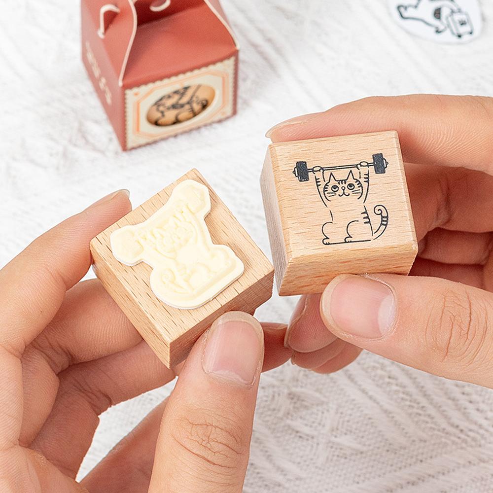 Wooden Rubber Stamps Animals Cat Patterns Stamps Set For DIY Craft Card Scrapbooking Supplies Photo Album Diary Decor