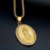 Hip Hop Iced Out Bling Virgin Mary Pendant Necklaces Female Gold Color Stainless Steel Madonna Necklace for Women Jewelry Gift