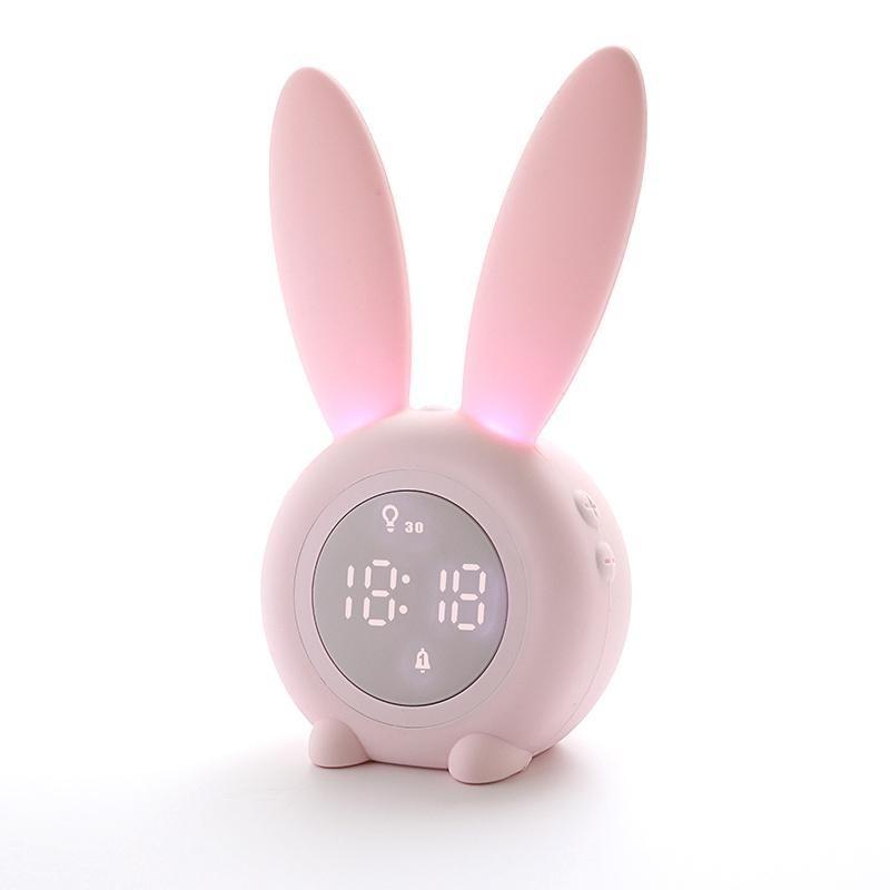 Cute Rabbit Alarm Clock with LED Night Light Function Household Alarm Clock