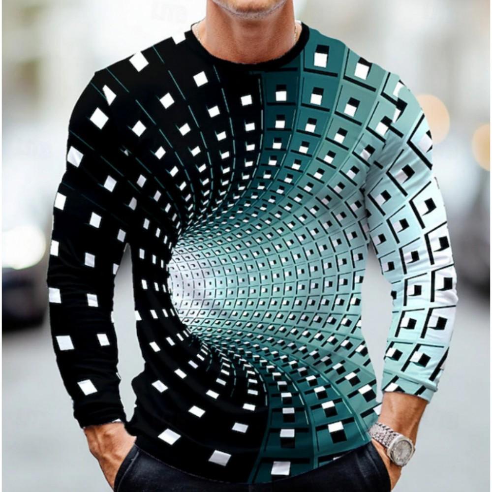 Cool 3D Vortex Print Long Sleeve T-Shirt, Stylish and Unique.