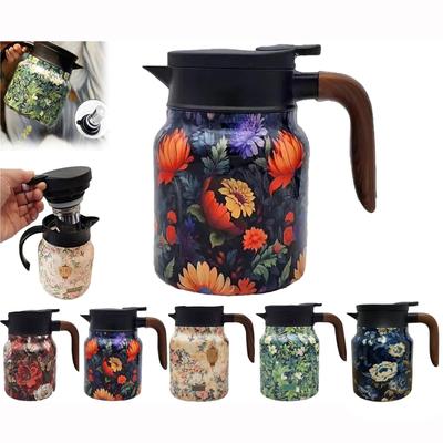 Vintage Floral Pattern Tea , Tea Pot, Vintage Floral Pattern Tea-Built-In Infuser, Stainless Steel Thermal Carafe With Lid For Hot Drinks