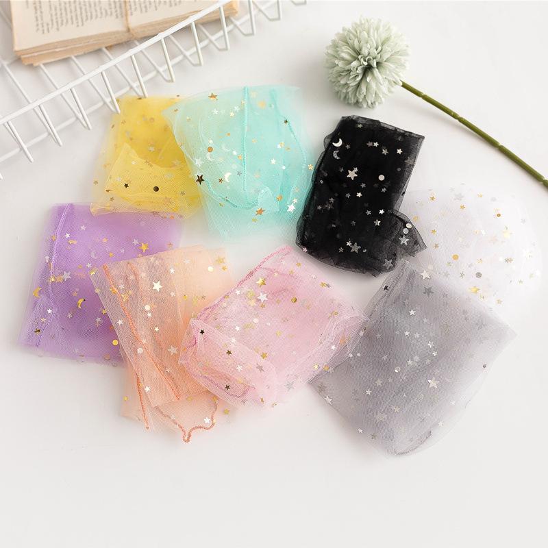 Women's Summer Thin Solid Color Transparent Mesh Sequins Star Tube Stack Socks