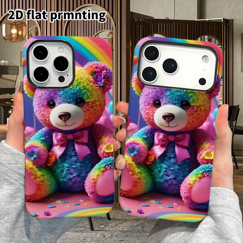 Phone Case: 2D Flat Design Suitable for iPhone 18 17 16 15 14 13 Pro Film Protective Case, Couple Style, Floral Teddy Bear, Christmas and Halloween Gi