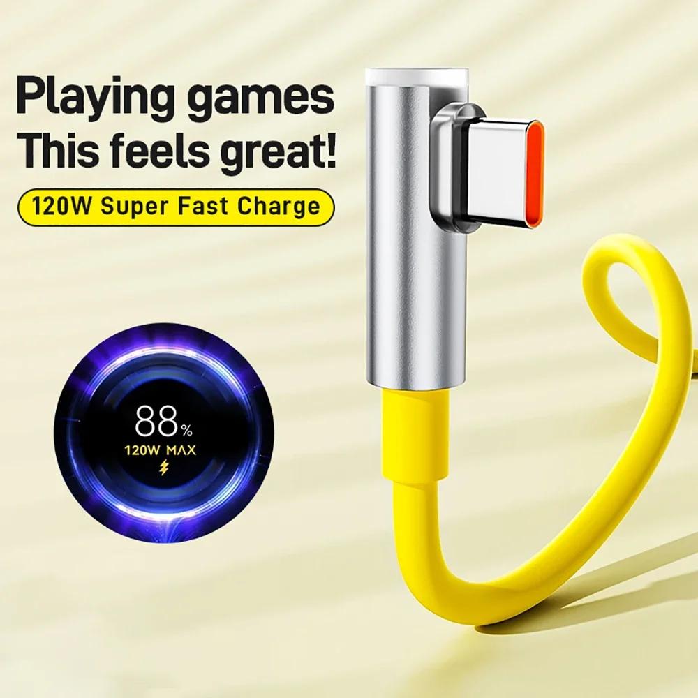 6A Type C Elbow Data Cable 120W Super Fast Charging 90° Degree For Xiaomi 15 14 Ultra Redmi Quick Charge Line Phone Accessories