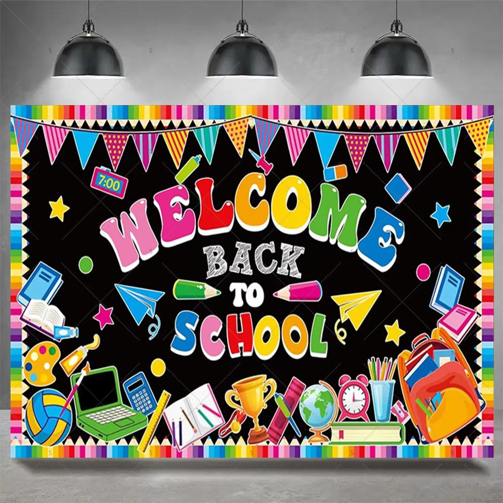 Colorful Back To School Wall Hanging Flat Print Cartoon School Supplies Tapestry For Kids Bedroom Dorm Study Room Party