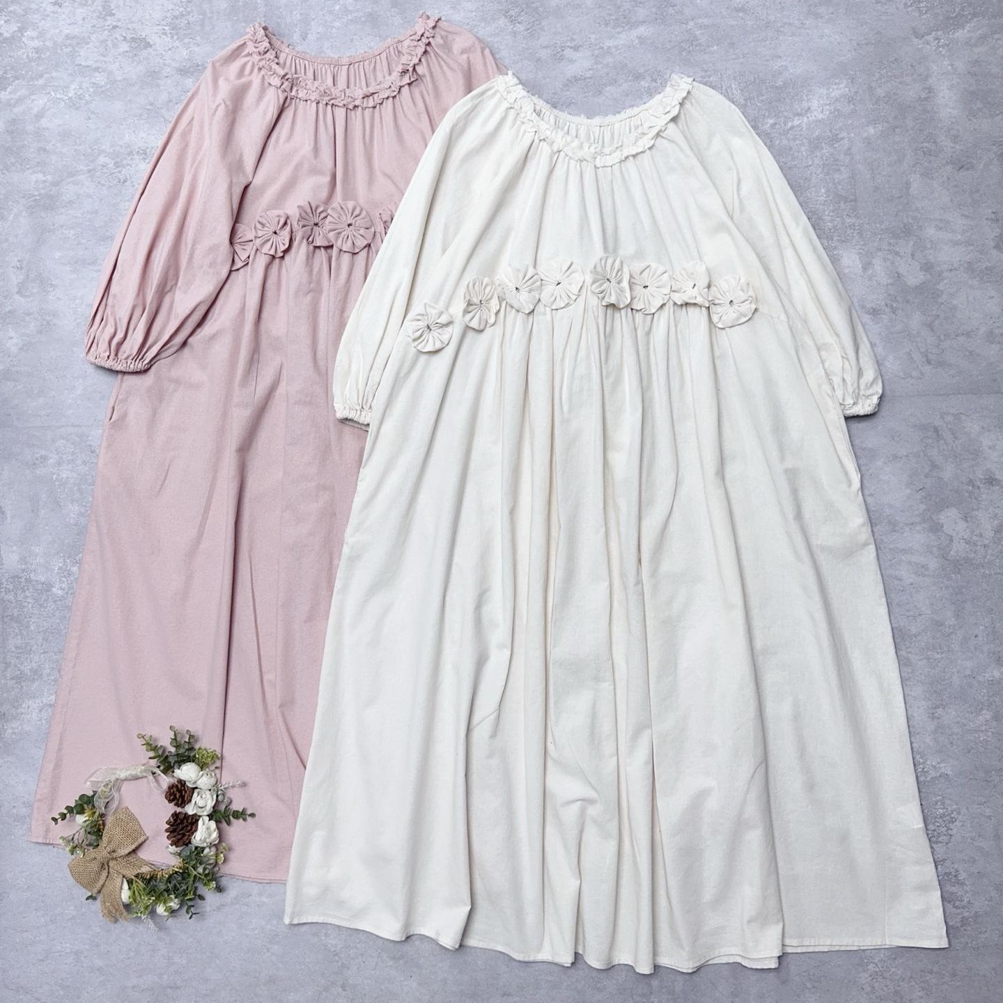 

Johnature Handmade Floral Dress Ruffled Edges Spring Lantern Sleeves Vintage Women Dresses One Size
