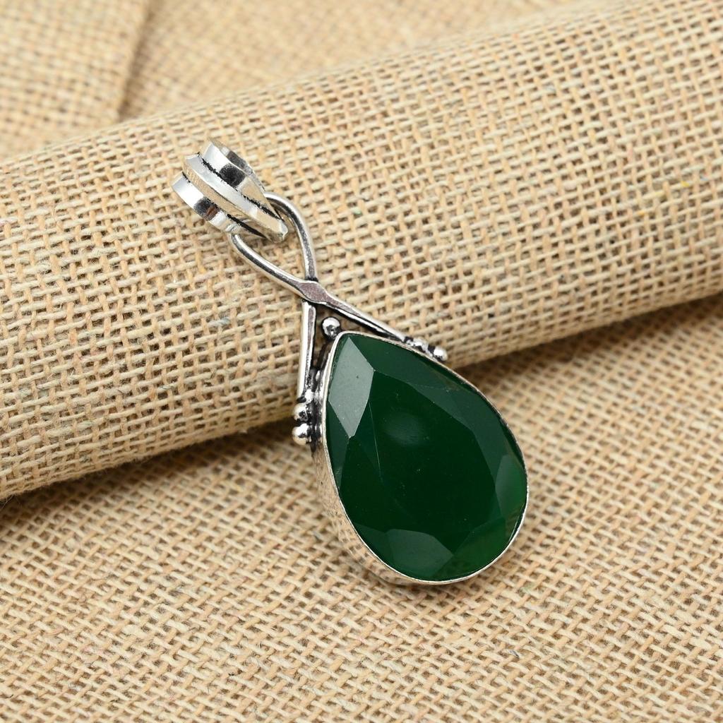 Green Onyx Gemstone  925 Sterling Silver Jewelry Handmade Pendant For Thanksgiving
