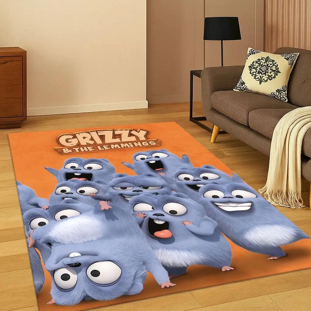 3D Grizzy and The Lemmings Cartoon Carpet Rug for Bedroom Living Room Sofa Home Decor,kids Game Area Rug Non-slip Floor Mat Gift