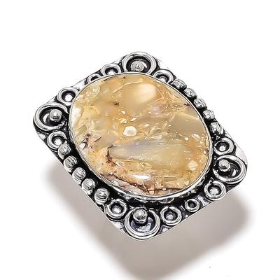 Natural Plume Root Jasper Gemstone Handmade 925 Sterling Silver Ring Size 9 B8G61