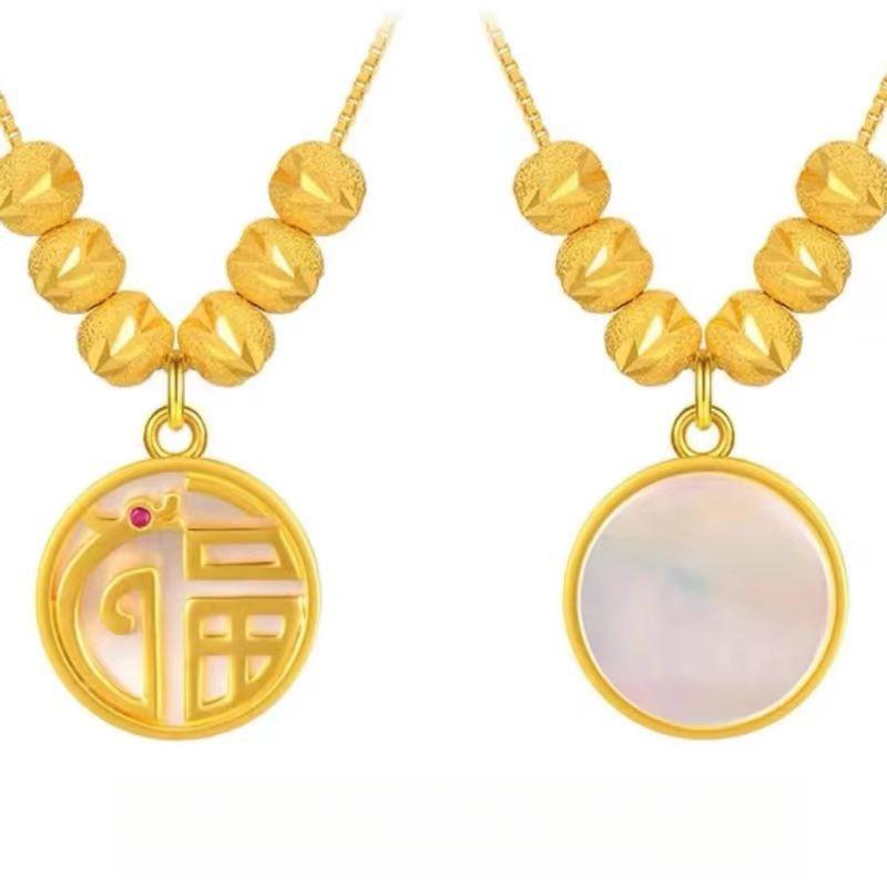 Nowy Naszyjnik Retro z Głową Smoka Fu Pełen Błogosławieństw i Białych Muszelek Damski Uniwersalny Łańcuszek