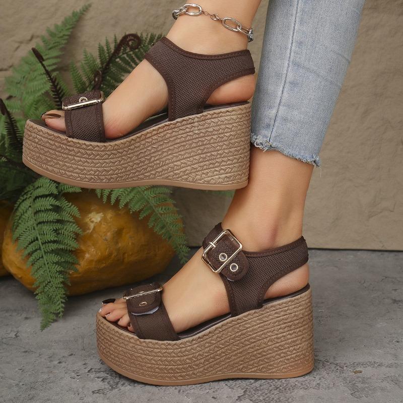 Women's Summer Wedge Heel Fashion Straw Peep Toe Casual Sandals Plus Size