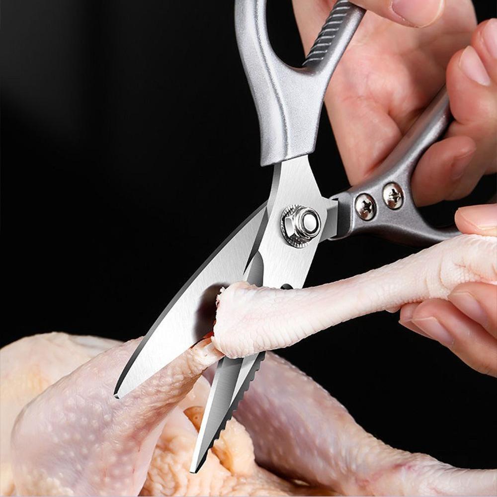 8.5-inch Stainless Steel Kitchen Scissors Multi-Functional, Professional Aluminum Alloy Handle, Stamped Construction, Ambidextrous, Contact Safe
