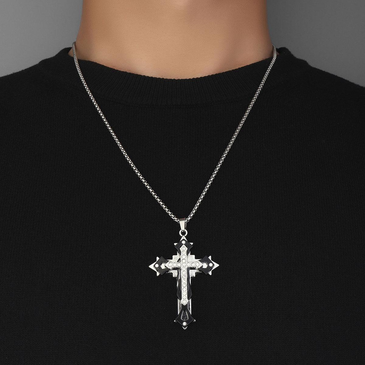 

2024 антикварный крест Иисуса никогда не выцветает, цепочка из нержавеющей стали, винт, мужское ожерелье, блестящий двухцветный кулон, уличные мужские украшения в стиле хип-хоп 4