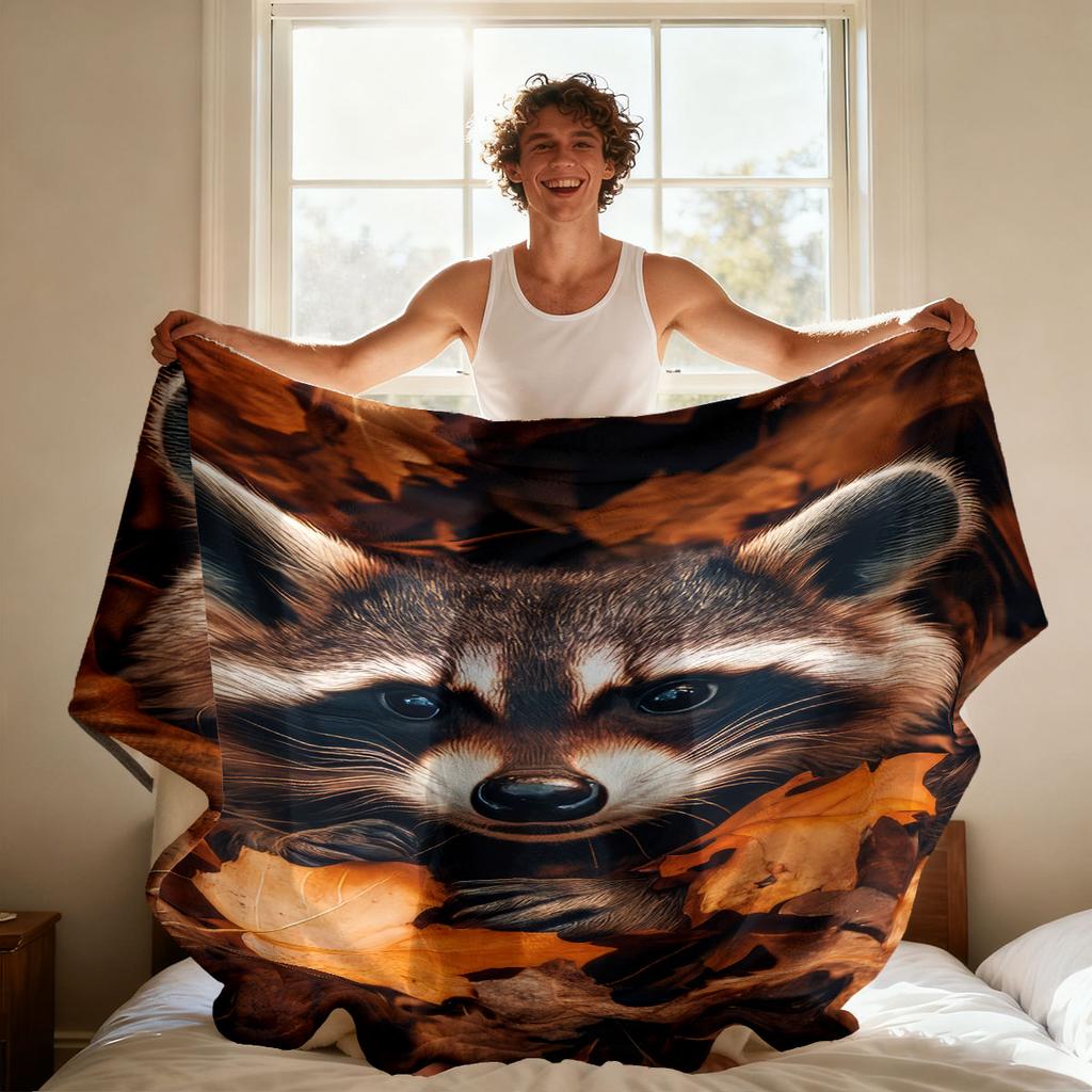 1Pc Cartoon Cute Raccoon Printed Flannel Blanket Multi Size Soft Casual Cover Carpet Gift Blanket Machine Washable