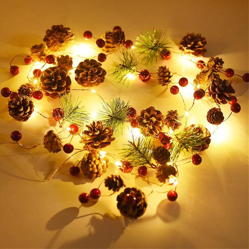 20/30 LED red fruit bell, pine cone, pine needle light string, festive New Year home, Christmas decoration, party atmosphere
