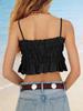 Womens Tie Front Crop Cami Top Ruffle Spaghetti Strap Y2K Summer Shirt