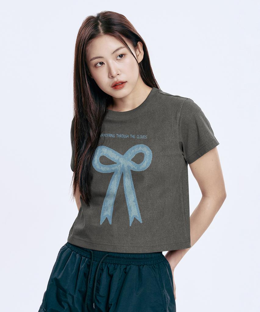 WILDROCK Hollysheesh Ribbon Graphic Pigment Crop Short Sleeve T-Shirt_6 Col (A Type)