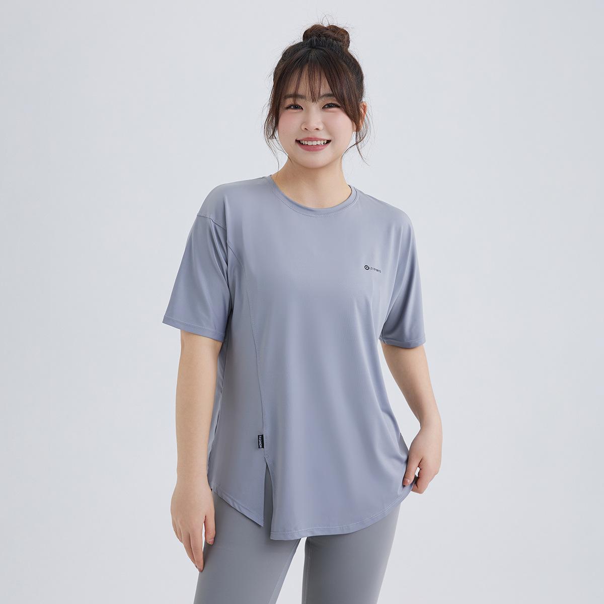 

Женская свободная быстросохнущая футболка для йоги - дышащая, большого размера, короткий рукав, беговой топ на лето 2XL (145-165 jins) светло-серый