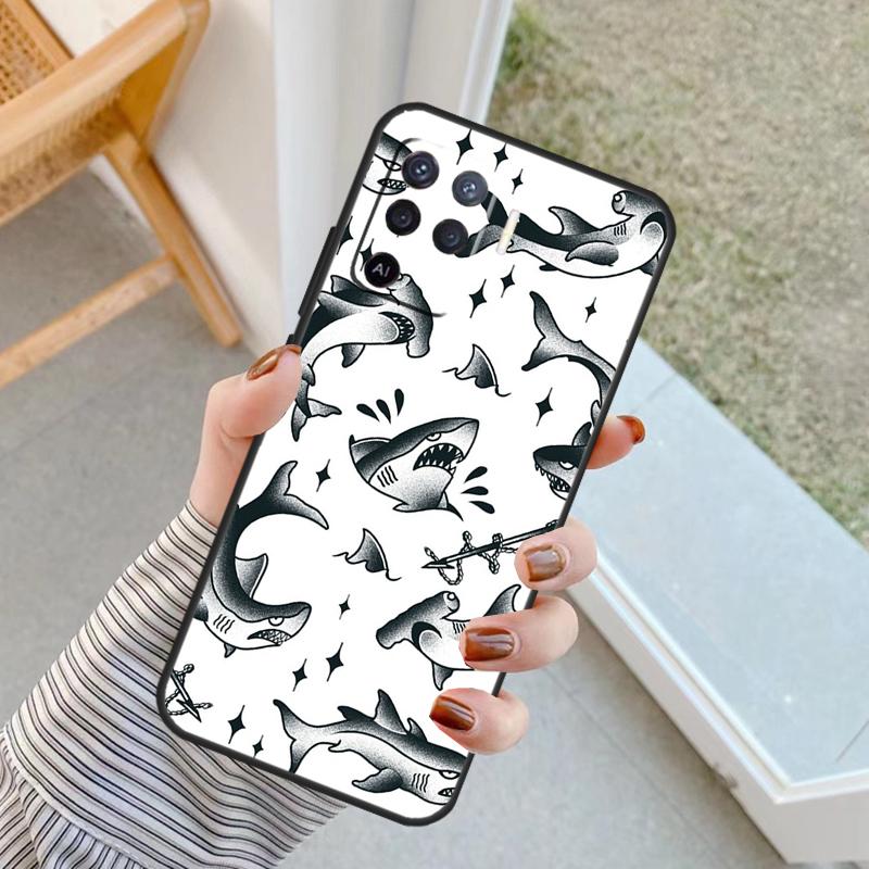 Cartoon Haie Hülle Für Oppo A60 A80 A40 A17 A57 A77 A74 A54 A94 A78 A98 A18 A38 A58 A96 A76 A16 A15 A5 Pro