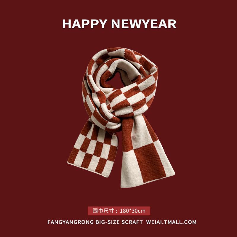 Red New Year's Scarf Women's Winter Christmas Knitted Wool Scarf Versatile Thickened To Keep Warm Student Tide