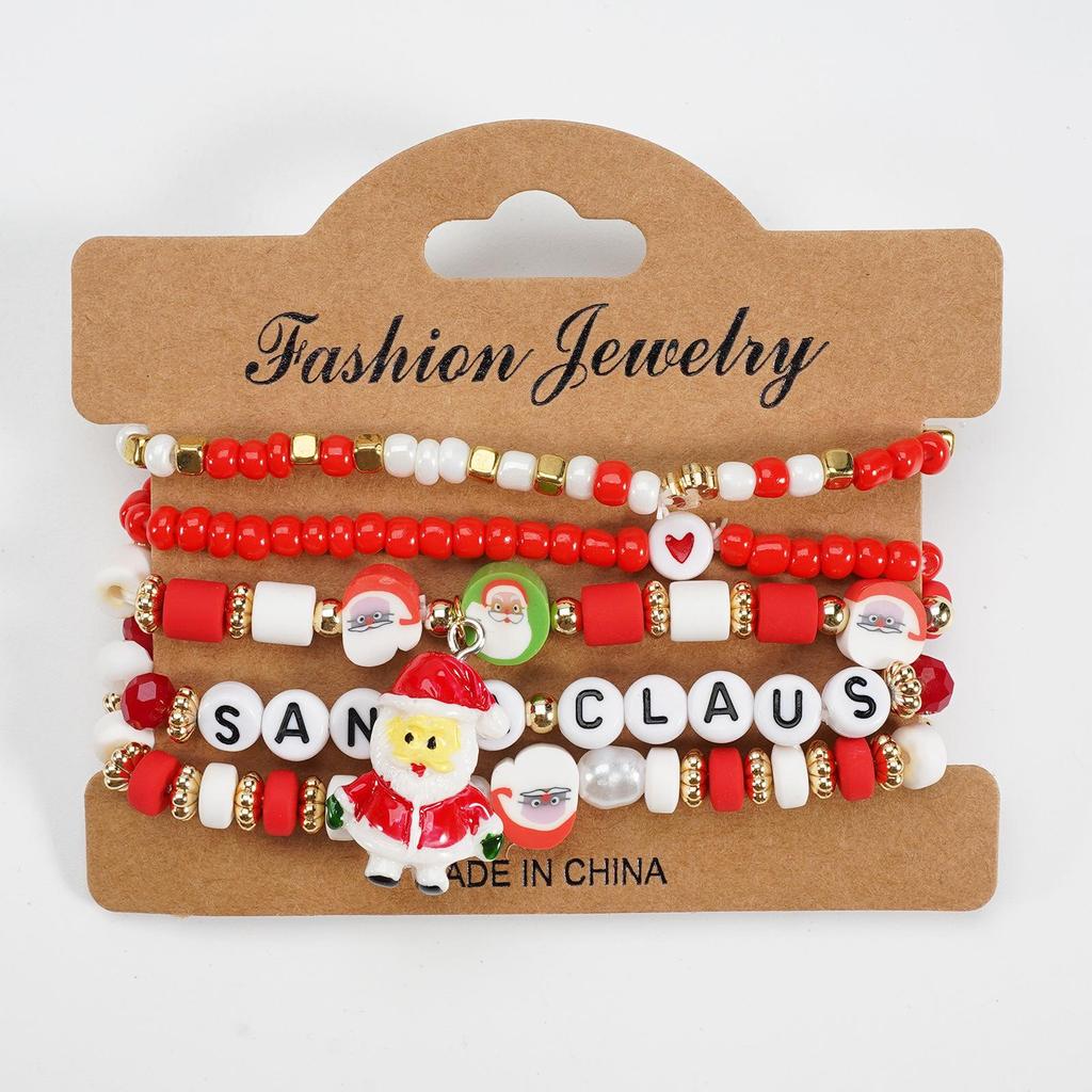 Christmas Festival Bracelet Set: Beaded Letters, Polymer Clay, Cute Cartoon Design for New Year Party