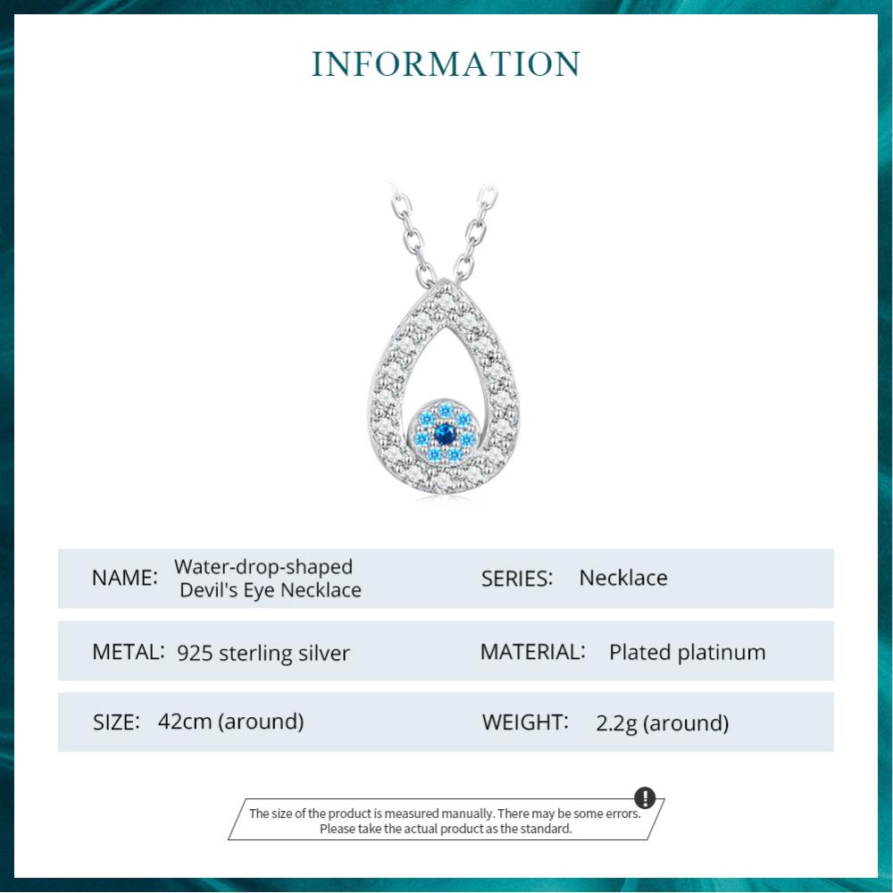 S925 Sterling Silver Water-drop Shape Blue Zircon Devil's Eye Pendant Necklace for Women Classic Neck Chain Jewelry