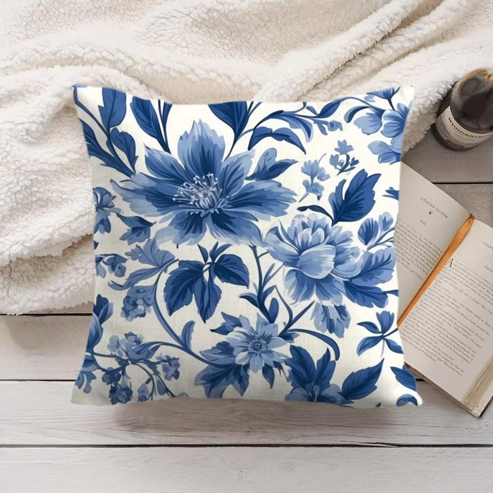 Blue And White Porcelain Cushion Cover Short Plush DoubleSided Printing Home Machine Washable in Warm Winter Pillow Cover