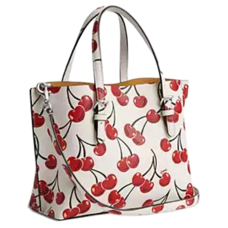 Coach 25 Molly Cherry Print Leather Tote Bag Women Tote Bags CY695-SVCAH