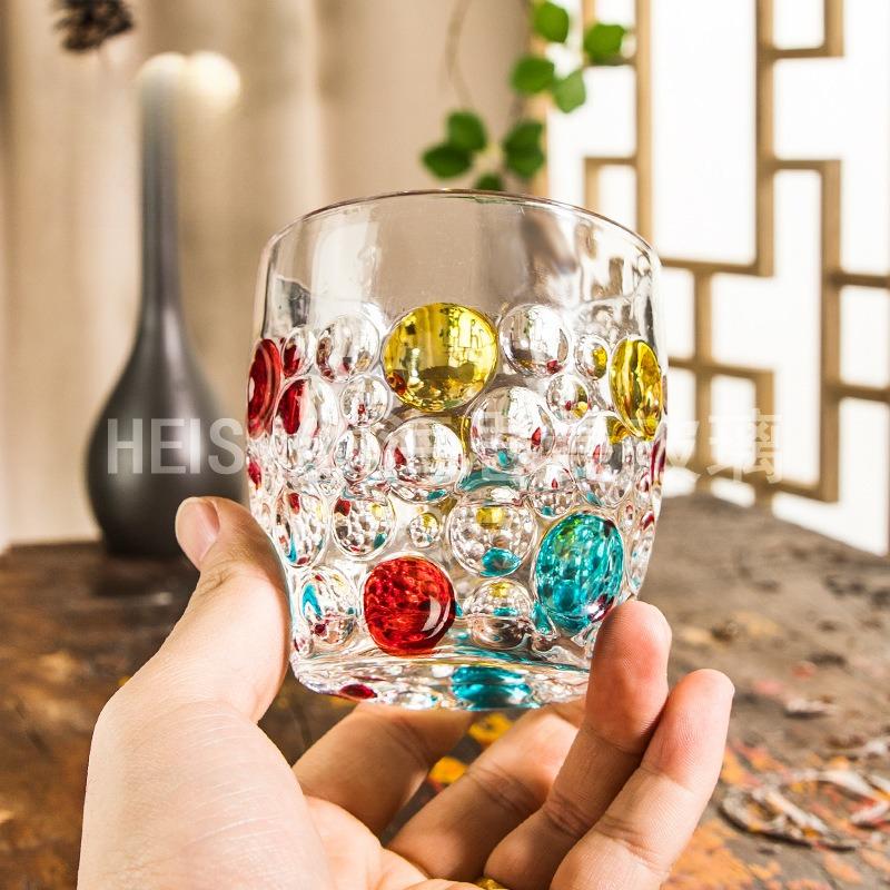 Tazza Creativa in Vetro Dipinta a Mano con Punti Bicchiere Colorato da Whiskey Bicchiere da Bevanda Stile Ins