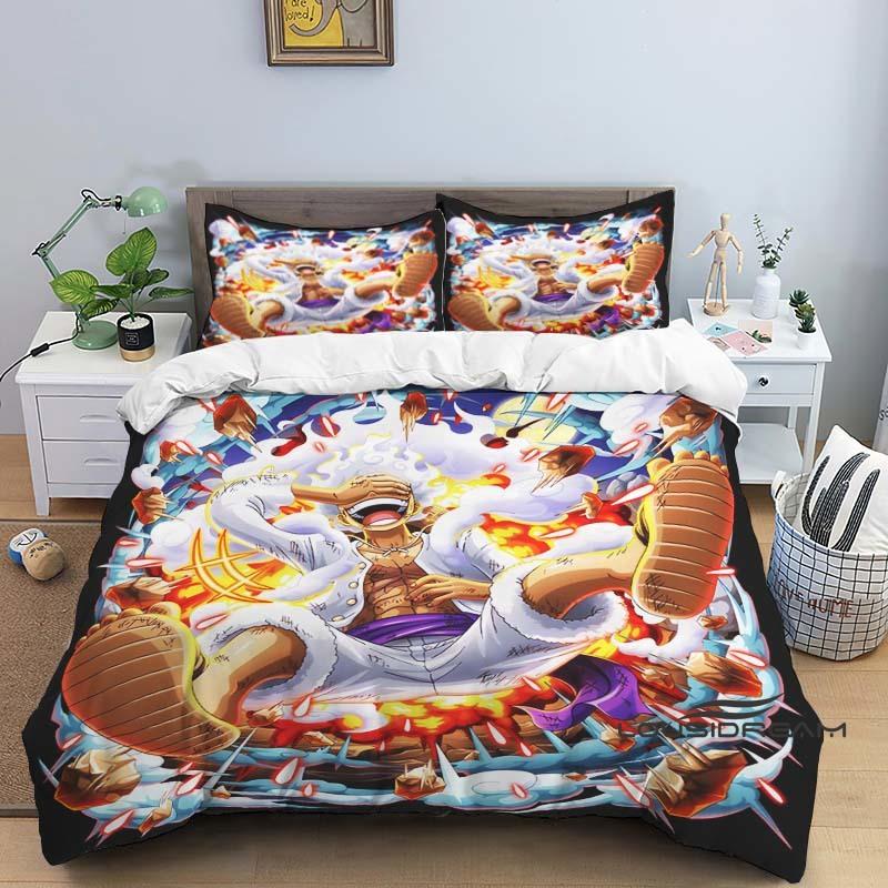3-piece ONE PIECE Monkey D. Luffy Cartoon Bedding Set (duvet Cover and Pillowcases), Extra-large/large Size, Polyester, Machine