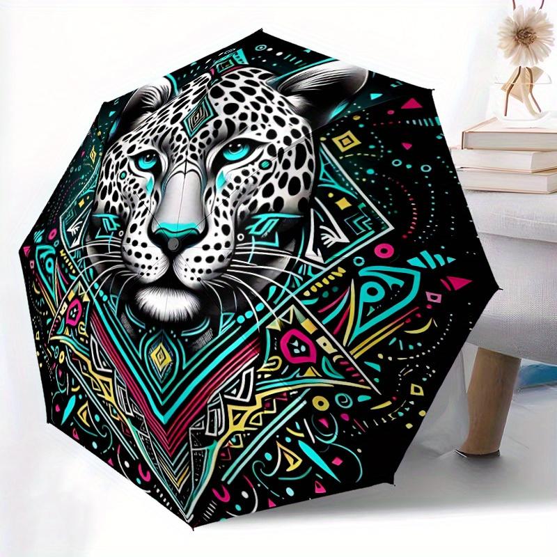 1pc Leopard Print Automatic Opening/closing Umbrella, Reinforced 8-Rib Construction, Compact Travel Umbrella Yy250808188
