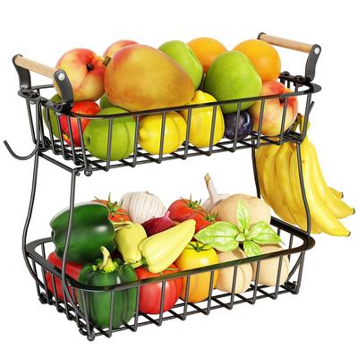 Cesto per frutta a 2 ripiani Leeseph, Ciotola per frutta in metallo, Cesti per pane e snack, Portafrutta staccabile, Cesti portaoggetti da cucina, Supporto