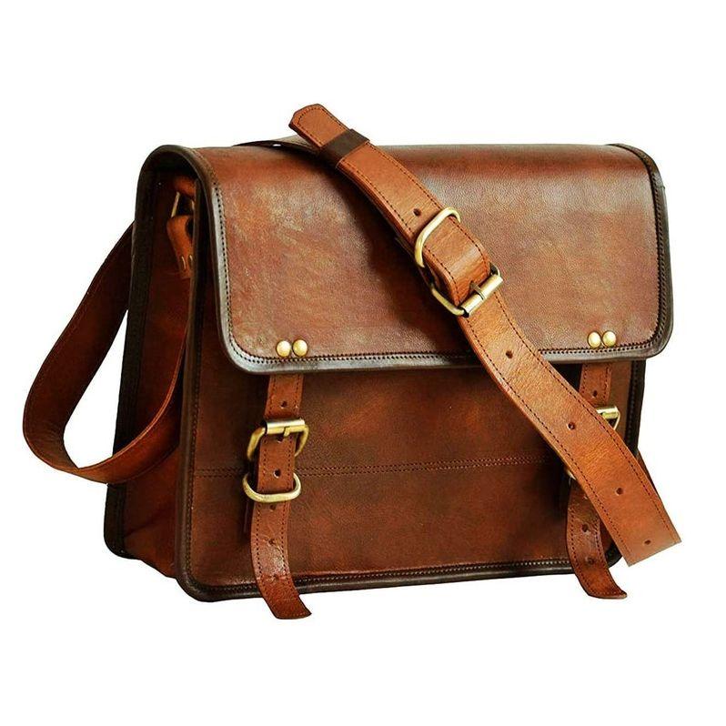 13" Leather Messenger Bag Laptop Case Office Briefcase Gift for Men Computer Distressed Shoulder Bag
