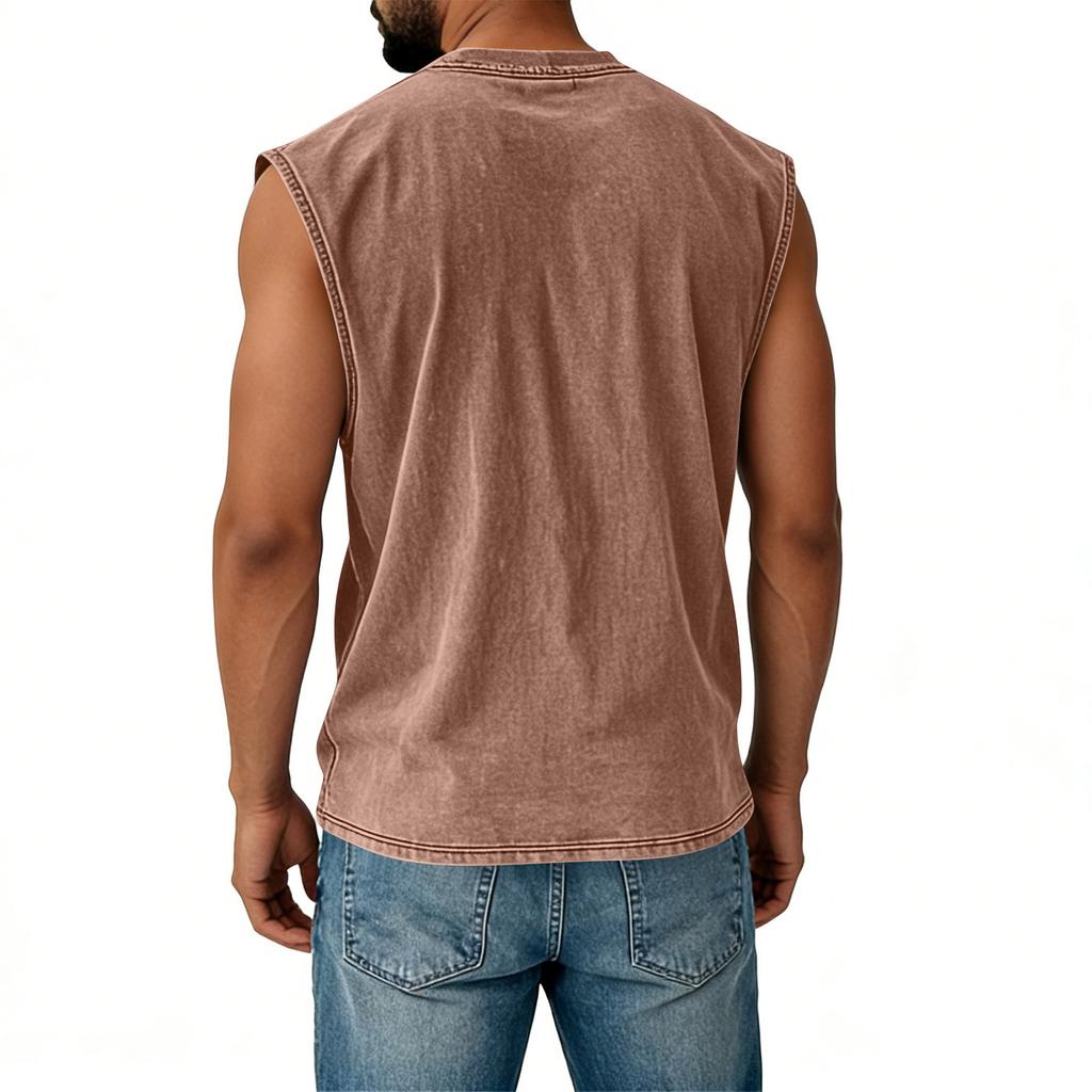 Men's Loose And Casual Trend Letter Print T-shirt - Men's Washed And Distressed Breathable Sports Sleeveless Top