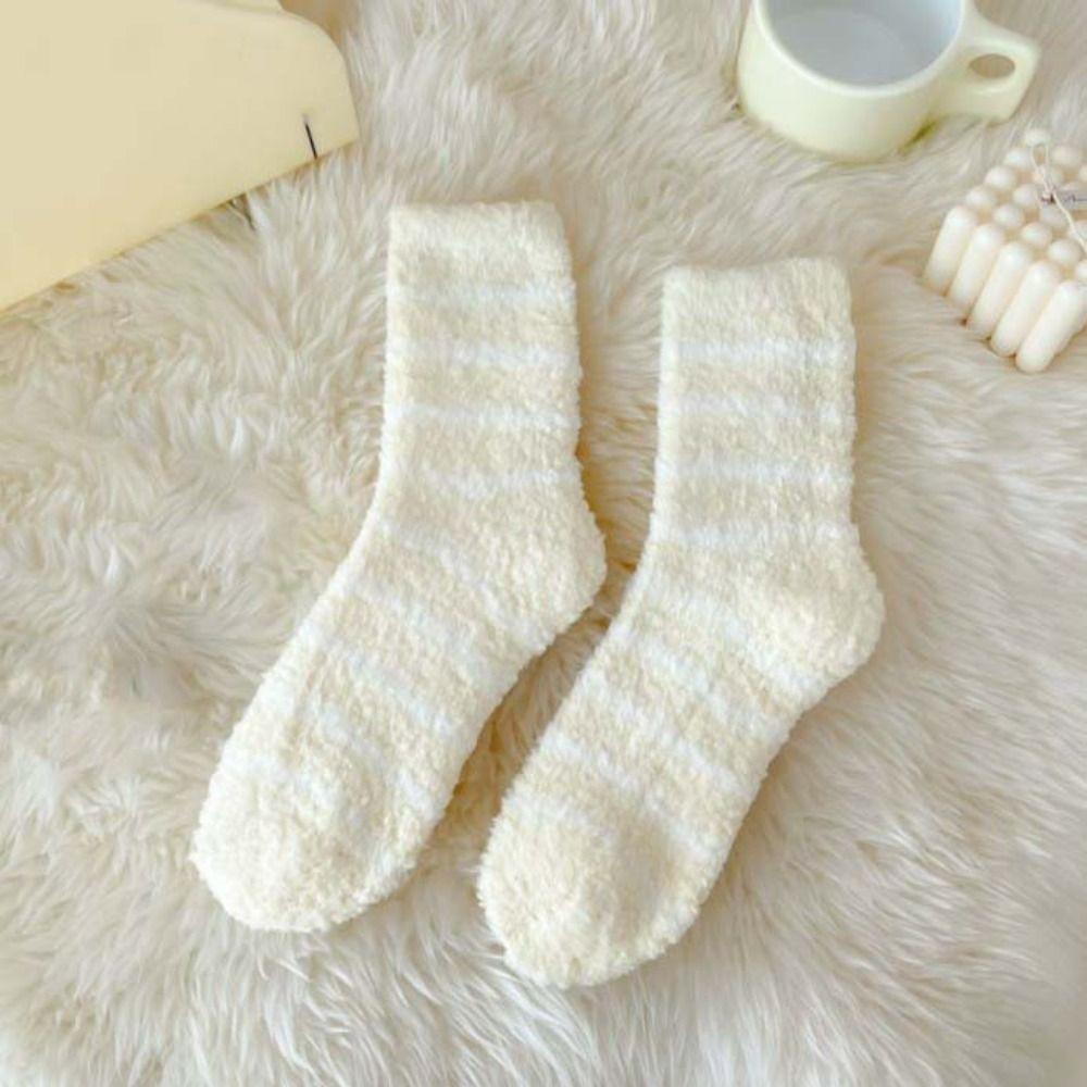 6Pairs Plush Coral Fleece Socks Stripe Sleeping Socks Fashion Thicken Velvet Socks  Fall/Winter