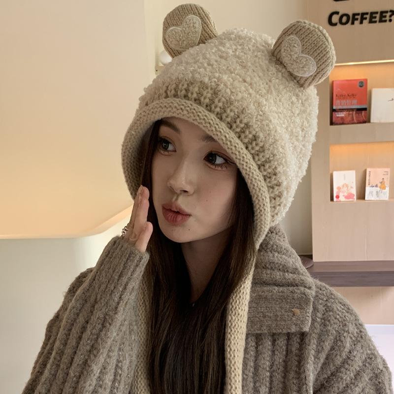 Cute Plush Hat Women's Autumn and Winter Colorful Fringed Braids Knitted Pullover Hat Ear Protector