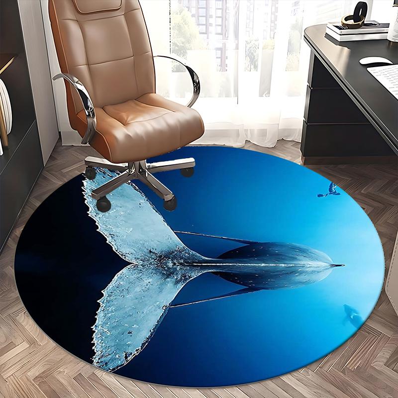Whale Tail,Ocean Life Chair mat Round Rug Office carpet, Machine Washable, Non slip, Suitable for Living Rooms, Bedrooms