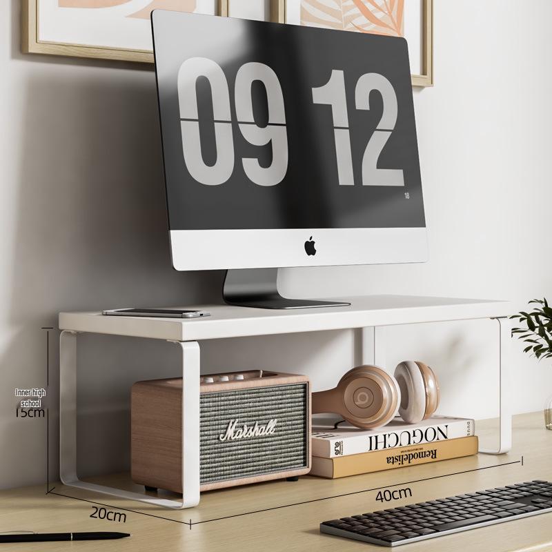 Desktop Monitor Riser Stand with Keyboard Tray and Storage Rack
