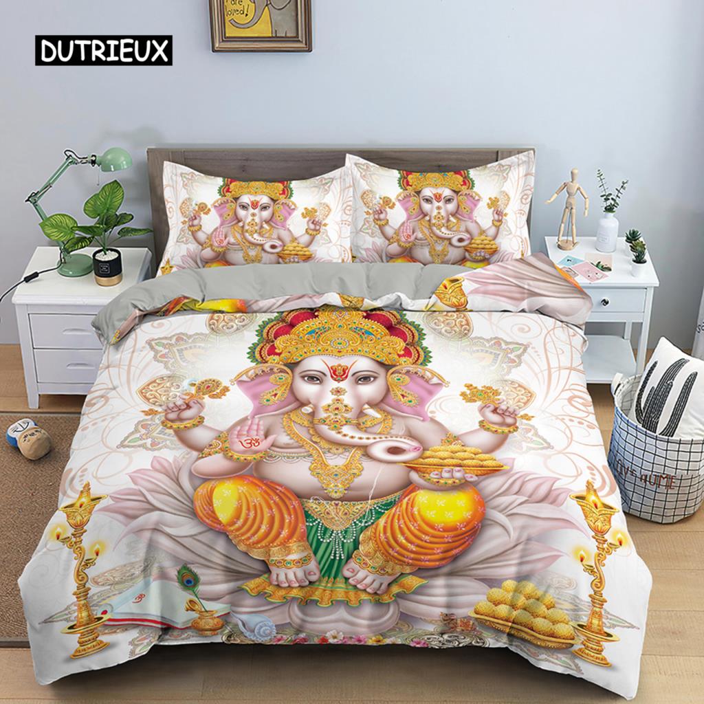 Ganesha Duvet Cover Set Bohemian Elephant Bedding Set Microfiber Bedclothes Double Queen King Size Quilt Cover For Teens Adults